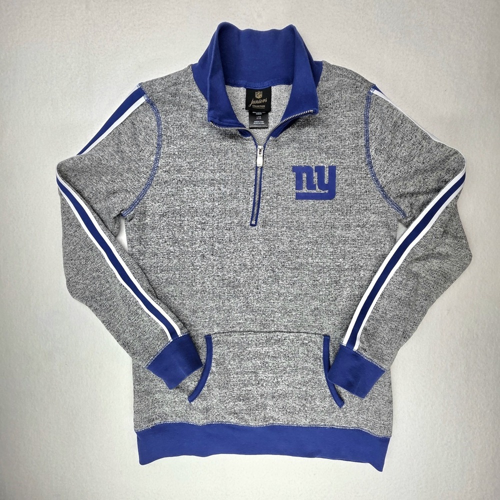 NFL Juniors New York Giants Quarter Zip Pullover Hoodie Gray Blue Girls Large...
